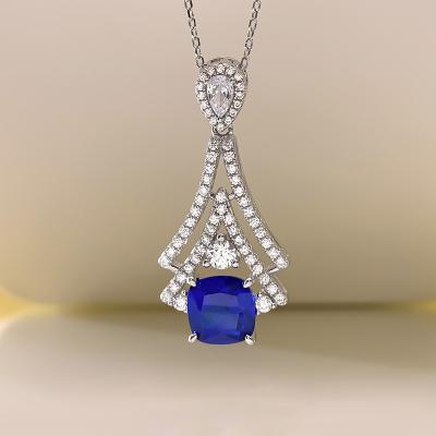 China 2021 New CLASSIC Silver Blue Cushion Shaped S925 Gemstone Pendant 8.8mm Ice Flower Cut Exotic Female Necklace for sale