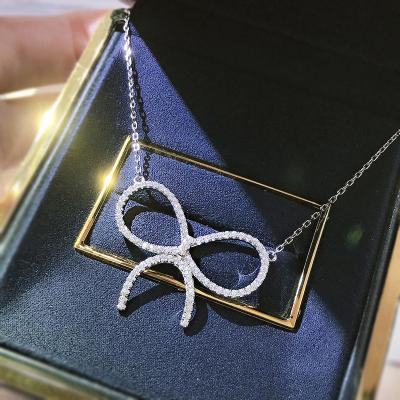 China Fashion Diamond Bow Knot Clavicle Chain Romantic Silver Bow Necklace Simple All-match Necklace Female S925 for sale