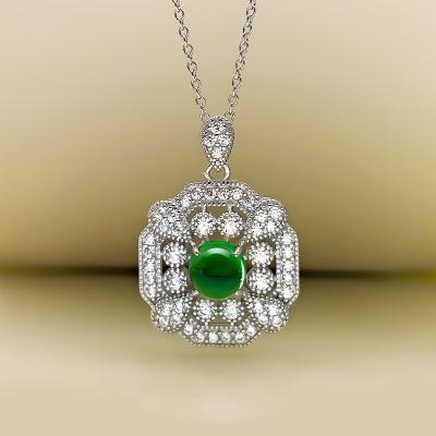 China New 2021 Romantic Design Green Pendant S925 Female Sterling Silver Niche Necklace 5A Light Luxury Zircon for sale