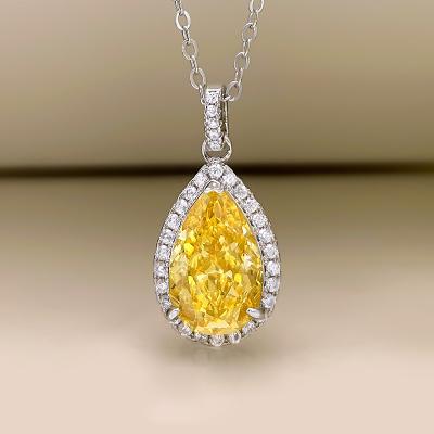 China New S925 Female 5 Carat Jewelry White Gold Zircon Necklace 8*12 Diamond Pendant 5A Romantic Silver Yellow Lady Jewelry for sale