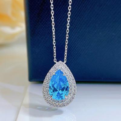 China Aura Necklace Jewelry Lady 5A New Luxury Matching Elegant Zircon Of Sea Necklace S925 Romantic Silver Blue Heart Pendant for sale