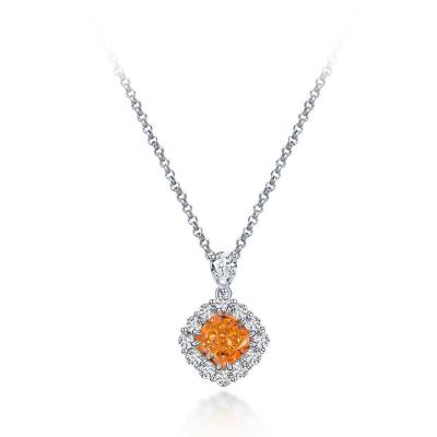 China New Romantic S925 Silver Necklace Inlaid Popular Color-changing Orange Ice Flower 7*7 Cut Pendant Female 40+3 for sale