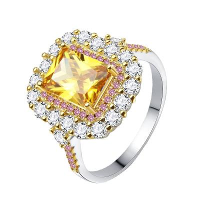 China CLASSIC Engagement Ring Yellow Gemstone Ring of S925 Sterling Silver Fashion Champagne Diamond for sale