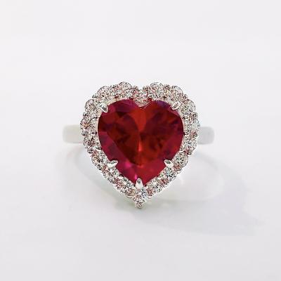 China S925 Sterling Silver Jewelry Red Diamond CLASSIC Rose Diamond Gemstone Ring Love Heart Shape Wedding Ring for sale