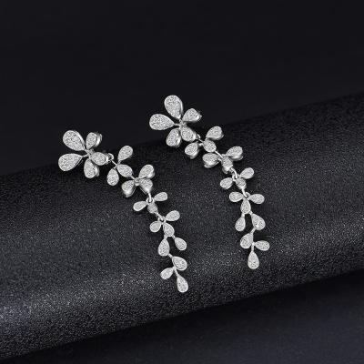 China New S925 Sterling Silver Jewelry Female Silver Jewelry Clover Earrings Vintage Girl's Earrings for sale