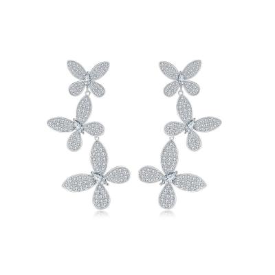 China Long Wholesale New S925 Sterling Silver Stud Earrings Delicate Flower Butterfly CLASSIC Smart Silver Earrings for sale