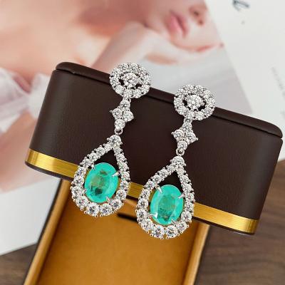 China New CLASSIC S925 Sterling Silver Synthetic Paraiba Earrings Classic egg shaped retro earrings women wholesale for sale