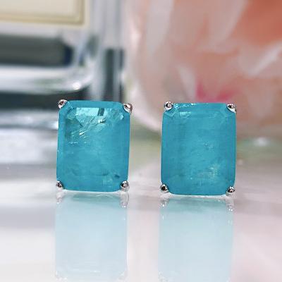 China New CLASSIC Female Geometric Simple Stud Earrings S925 Sterling Silver Paraiba Stud Earrings Aqua Blue 8*10 for sale