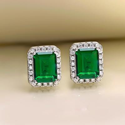 China 2021 CLASSIC new earrings S925 retro cut 6*8 fashion jewelry 5A silver green zircon female factory direct sales for sale