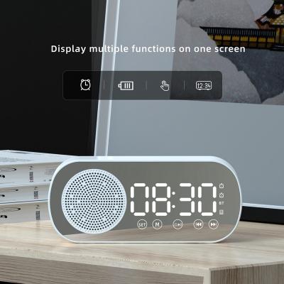 China Wireless Charger for Mobile Phone Mini Blue tooth Speaker Portable Column Wireless Speaker Sound box with LED Display Alarm Clock For TF Card MP3 Music Play for sale