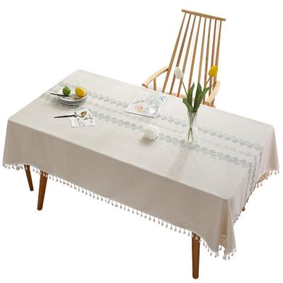 China Rectangular fringed waterproof canvas cotton tablecloth with embroidery pattern can be customized to any pattern. for sale