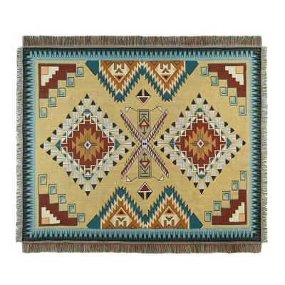 China Moroccan diamond-patterned cotton printed fringed blanket non-toxic on both sides for sale