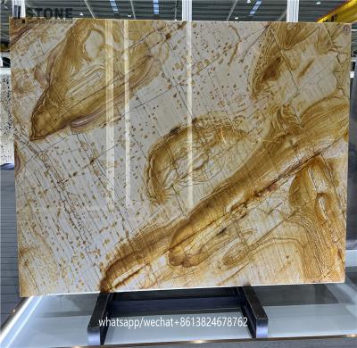 China Freestanding yellow stone marble for bathroom wall and stair case with luxury stone arabescato natrual marble slab for sale