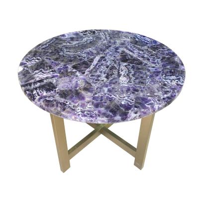 China Resin (Others) Small Adjustable Natural Amethyst Geode Table Outdoor Gemstone Furniture for sale