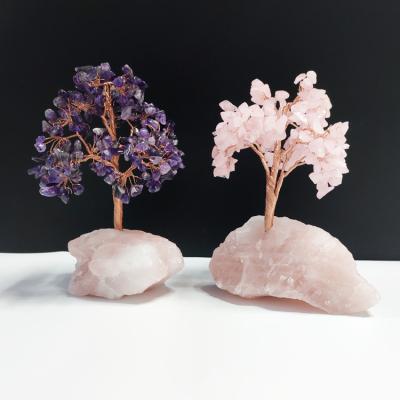 China China Crystal Amethyst Gemstone Tree Chakra Natural Pink Tree Wire Wrapped Tree of Life Home Decor Gift for sale