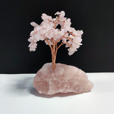 China Natural Pink Rose Crystal Base Decoration Crafts Crystal Amethyst Tree Handmade Gemstone from Europe 2021 New Design for sale