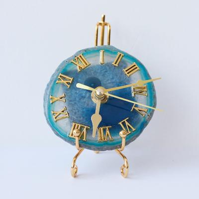 China Europe Natural Polishing Agate Slices Gemstone Clock , Blue Agate Clock for sale