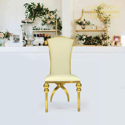 China Modern Gold Oval Back White Stainless Steel Cushion Wedding Banquet Chair for sale