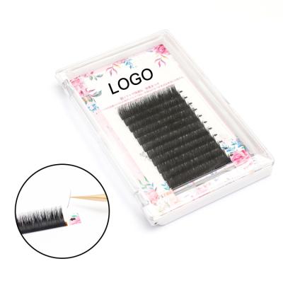 China Natural Long Private Label Black Soft Volume And Very Light Synthetic Curl Easy Fan Eyelash Extensions for sale