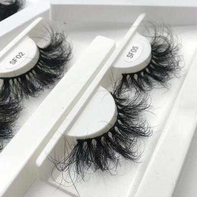 China Long Best Selling Natural Super Fluffy Wispy Mink Eyelash 25mm 27mm Mink Fur Eyelash for sale