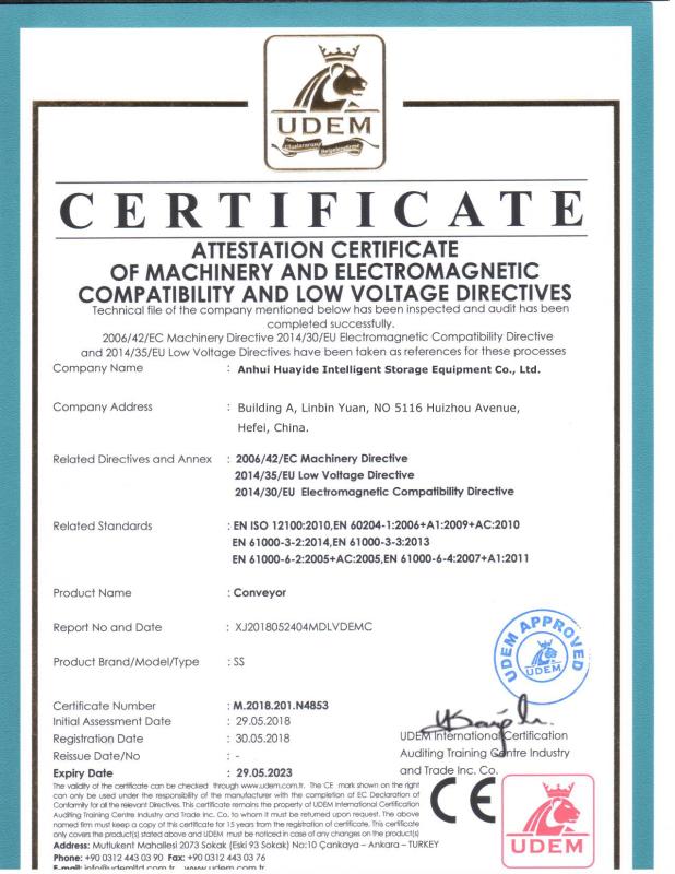 CE Certificate - Anhui Huayide Intelligent Storage Equipment Co., Ltd.