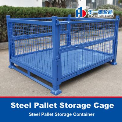 China Steel Pallet Storage Cage Work Bin Steel Pallet Wire Mesh Container Storage Cage for sale