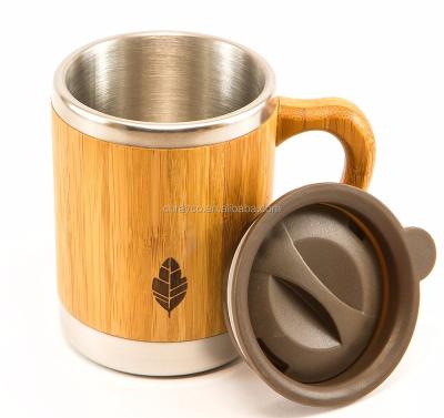 China Wooden Double Wall Tumbler Coffee 420ml Stainless Steel Travel Mugs Sustainable Leakproof Water Cup for sale