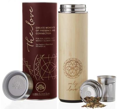 China Sustainable high quality bamboo water bottle stainless steel coffee cup water flask can custom logo for sale