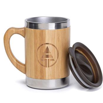 China Whosale 2021 New Viable Custom Logo Mug Stainless Steel Bamboo Coffee Mug With Lid for sale