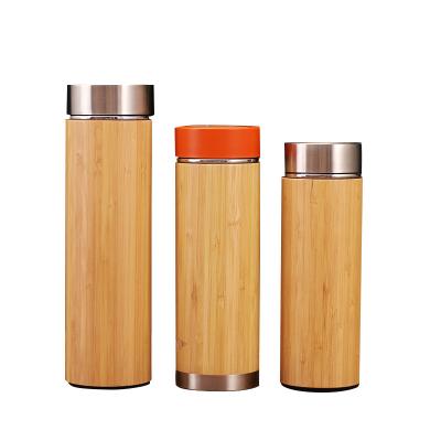 China Sustainable Eco - Friendly Large Insulated Bamboo Drinking Thermo Double Wall Steel Vacuum Flask for sale