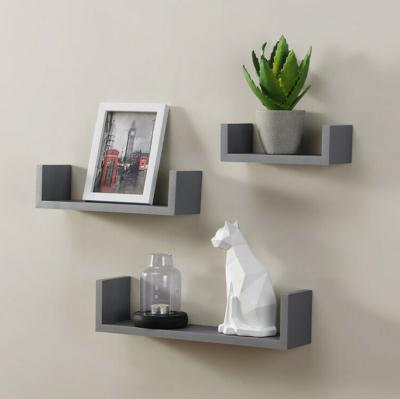 China (Size) Adjustable Black White U Shape Rustic Wood Storage Display Shelf Wall Floating Shelves For Living Room Set Of 3 for sale