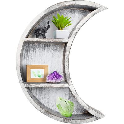 China (Size)Adjustable Hanging Storage Crescent Moon Shelf Wooden Floating Wall Mounted Display Shelf Shelves Wall Decor For Living Room Bedroom for sale