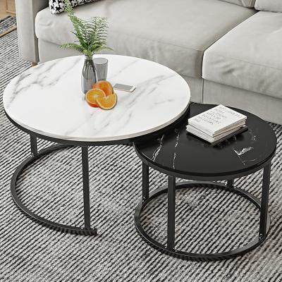 China MDF Wooden Nest (Size) Adjustable Modern Round Glass Marble Stone Bent Black Gold Metal Side Nesting Coffee Table 3 Table Set for sale