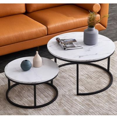 China (Size) Adjustable Easy Assemble Bent End Round Table Black Gold Metal Stone MDF Glass Marble Wood Side Nest Set Of 2 Nesting Coffee Table for sale