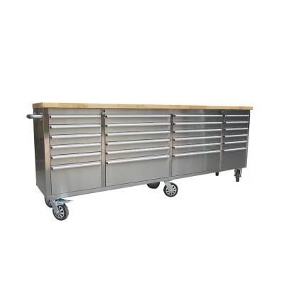 China Anti-finger printing stainless steel rubber top wooden workbench, work bench with 24 drawers for sale