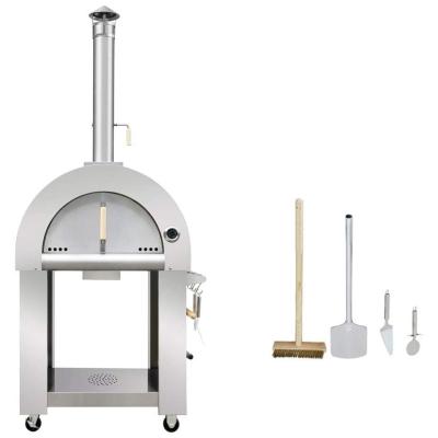 China Hyxion Outdoor Kitchen BBQ Grill Stainless Steel Cart Outdoor Gas and Wood Fired Pizza Oven with Tools for sale