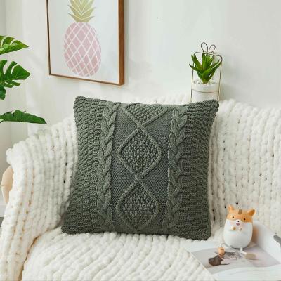 China Anti-Static In Stock Vintage Boho Pillow Case Handmade Cable Knitted Cushion Case For Couch Sofa Chair Decor for sale