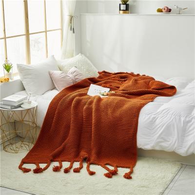 China PORTABLE Wholesale Custom Design Luxury Soft Knitted Throw Blanket Chunky Knit Blanket Tassel Blanket for sale