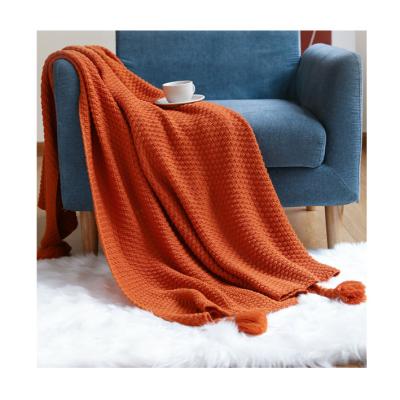 China PORTABLE Popular Knitted Custom Soft Blanket Throw Blanket Knit Pom Pom Blanket For Sofa for sale