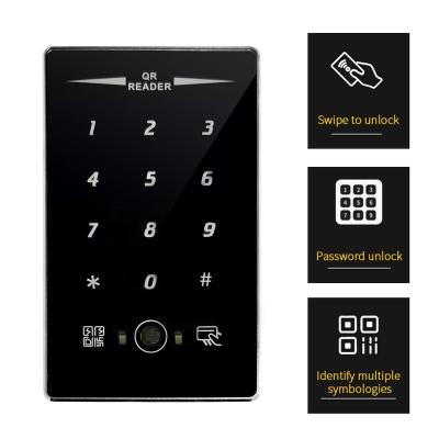 China Tempered Glass And Zinc Alloy Rfid Wiegand Card 26/34 QR Code Door Access Control System RFID Waterproof QR Reader for sale