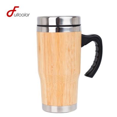 China 450ml 16oz Stainless Steel Travel Coffee Sustainable Bamboo Tumbler With Handle for sale