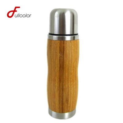 China Food Grade Stainless Steel Sustainable Hot Bamboo Vacuum Flask Keep Hot And Cold Water for sale