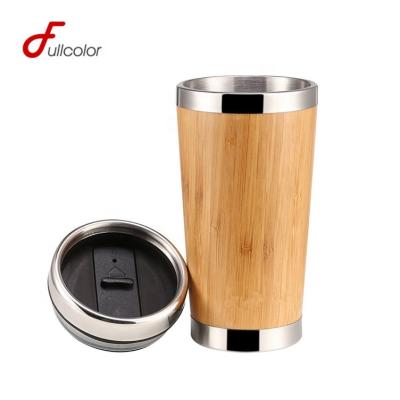 China Food Grade 16oz 450ML Stainless Steel Travel Sustainable Bamboo Tumbler With Slider Lid for sale