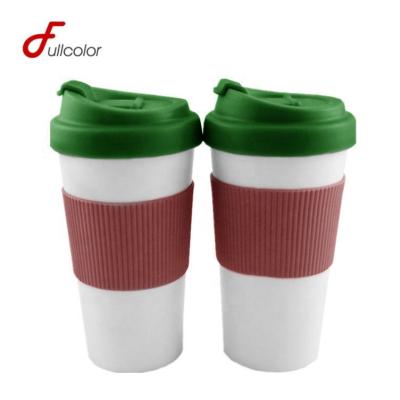 China Sustainable Reusable Food Grade 450ML 16oz PP Double Wall Plastic Coffee Cup With TPR Sleeve for sale