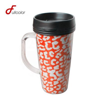 China Sustainable Flip Top Lid Double Wall Travel Mug With Handle for sale