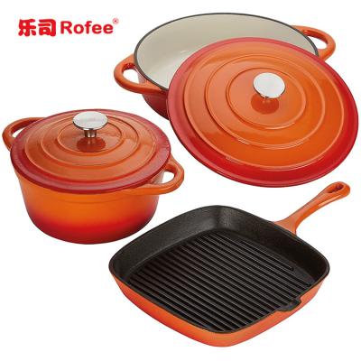 China Sustainable high quality cast iron dinnerware set 5pcs cooking pots and pans cookware set for sale