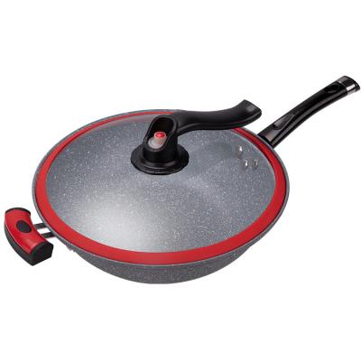 China 2021 New Arrival Viable Micro Pressure Wok Marble Coated Wok Pan Deep Frying Pan With Lid for sale