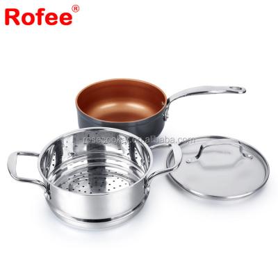 China Sustainable 3PCS Turkish Cookware Sets German Sauce Pan With SS Steamer Cookware Sets for sale