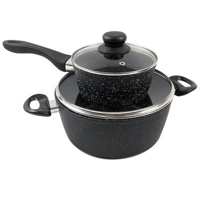 China 3pcs Granite Coating Pan Cookware Set Frying Pan Soup Pot Set Sustainable Cookware Sets Non Stick Pots And Pans for sale