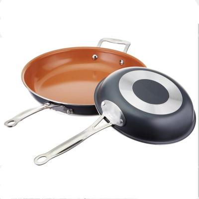 China Durable Pressed Aluminum Frying Pan Roll Up Of The Nonstick Edge With Flat Stainless Steel Handle for sale